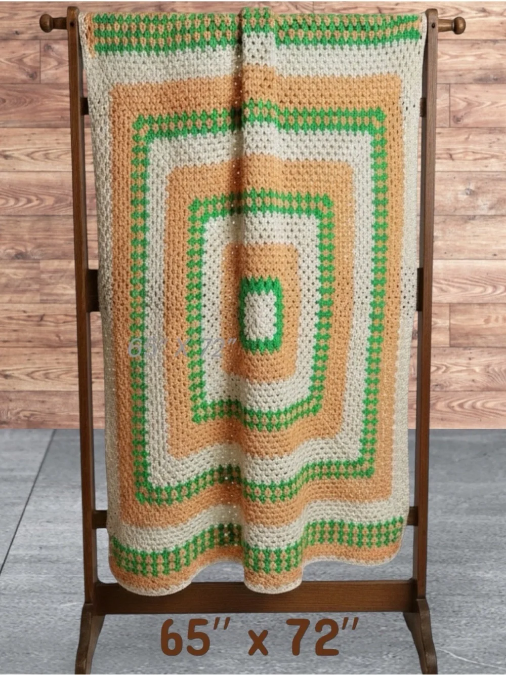 🌼VTG Handmade Crochet Granny Square Bedspread - Peach, Green & White